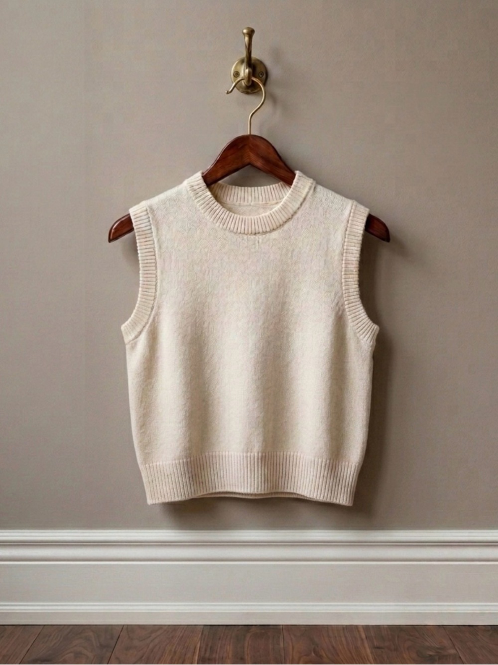 Oak + Fort Off White Knitted Sleeveless Crewneck Sweater Vest